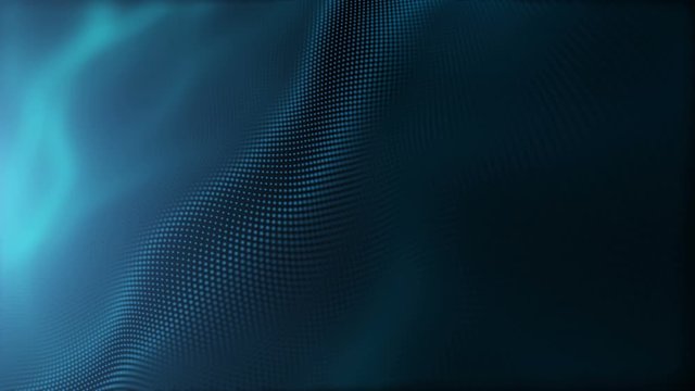 Abstract blue wave surface and light particles in slow motion