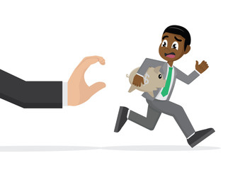African businessman trying to catch his piggy bank.