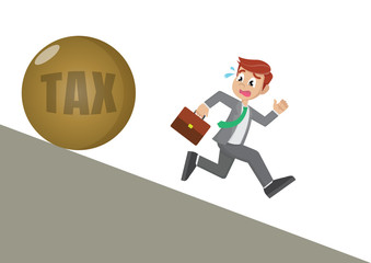 Tax concept. Businessman runs away from big tax.