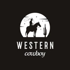 Simple Cowboy Silhouette Logo Design Illustration