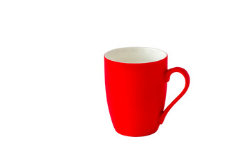 empty red porcelain mug with handle isolated on white background