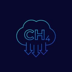 methane emissions, CH4 vector linear icon