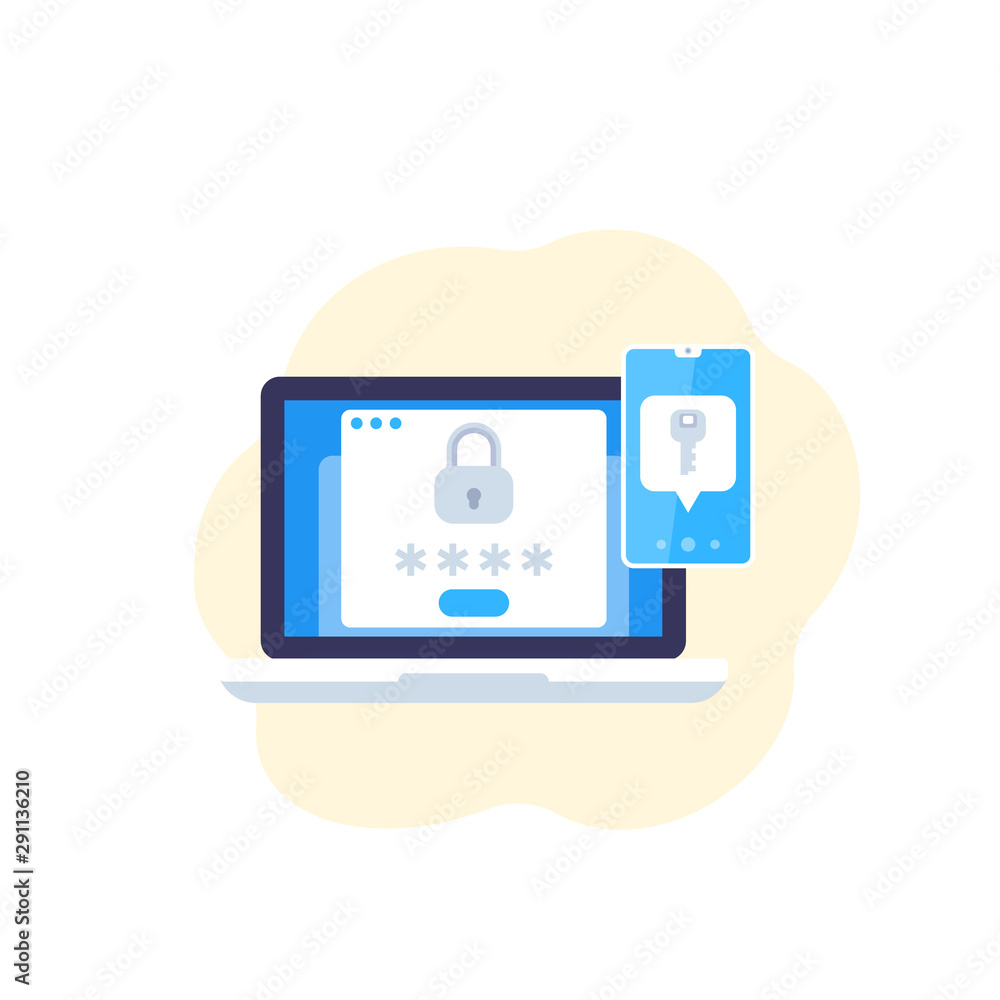 Poster authentication in two steps, vector flat icon