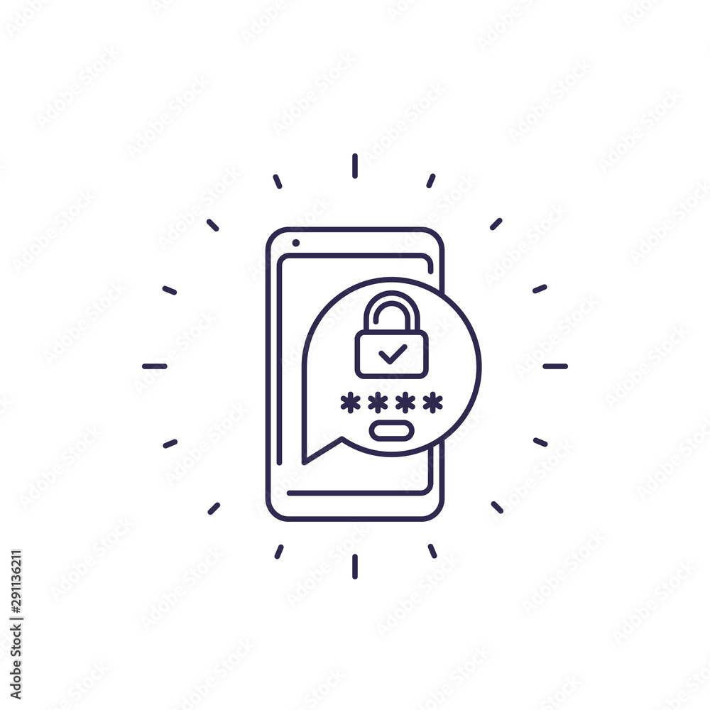 Poster authentication, password access line icon