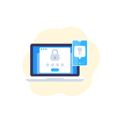 authentication in two steps, vector flat icon