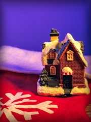 christmas gingerbread house on a red background