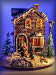 christmas house on blue background