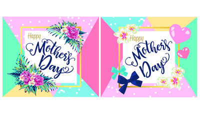 Happy mother's Day layout design with roses, lettering, ribbon, frame, dotted background. Vector illustration. cute female design for menu, flyer, card, invitation.