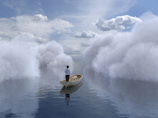 woman is sailing in a boat through the clouds © Photobank
