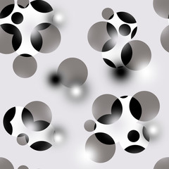 Abstract seamless pattern consisting of Big and small spheres of different sizes and colors against black background. Digital composition