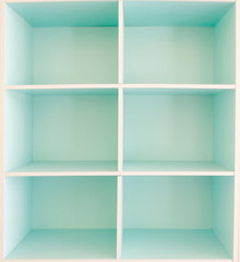pastel color wooden empty bookshelf or tool box