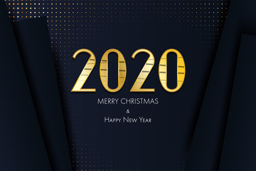 2020 modenr golden card. Greeting Merry Christmas and Happy New Year.