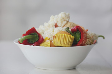 Food should be eaten, not wasted. Food waste concept. Food leftovers in the bowl. Food waste: an...
