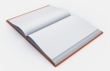 3d illustration of object - very high detail orange book fully open, symbol of the day of knowledge isolated on white background