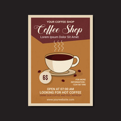 coffe shop flyer template, retro flat design vector