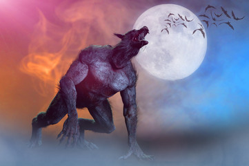 Obraz na płótnie Canvas werewolf on Halloween background 3D render