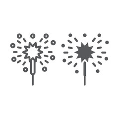 Bengal lights line and glyph icon, christmas and new year, festive sparkler sign, vector graphics, a linear pattern on a white background.