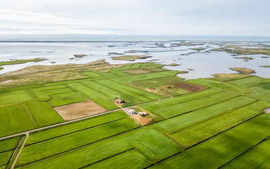 Naklejka premium Samotny dom wśród pól uprawnych, Islandia