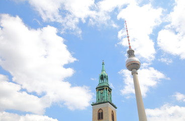 Berliner Fernsehturm TV tower and St Marienkirche church Berlin Germany © tktktk