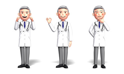3 types of doctor poses by 3d rendering