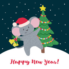 New Year greeting card with cute Mouse.