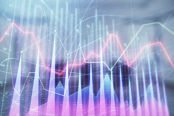 Multi exposure of stock market graph on conference room background. Concept of financial analysis