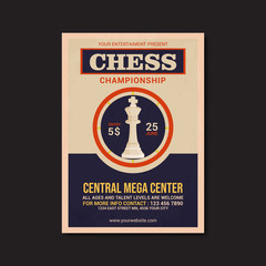 chess championship flyer template, retro flat design vector