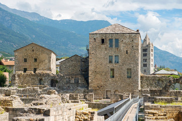 Fototapeta na wymiar remains of the ancient roman theatre of Aosta, Italy