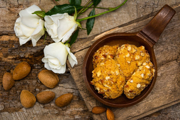 Almond cookies in a rustic bowl