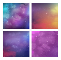 Pack of cosmic backgrounds with magic bright colors and stars. Vector