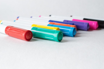 Photo of markers. Markers for drawing. Stationery. The subject of the office. Color markers for school or office.
