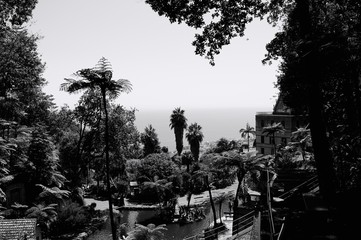 Monte, Funchal, Madeira, Portugal - 26 August 2019: Panoramic view of the tropical and botanical  garden