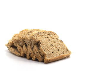 Multi grains whole wheat sliced isolated on white background.