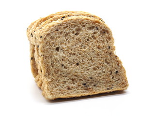 Multi grains whole wheat sliced isolated on white background.