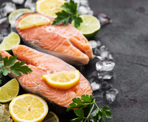 Raw salmon steaks