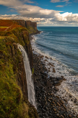 Fototapeta na wymiar Kilt Rock Waterfall Skye Island Scotland long exposure beautiful view 