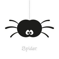 Cute black spider on a white background. Vector illustration