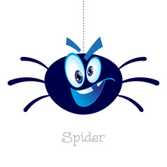 Cheerful cartoon spider on a white background. Vector illustration