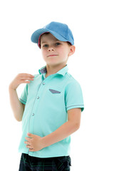 Cute fashionable boy on light background