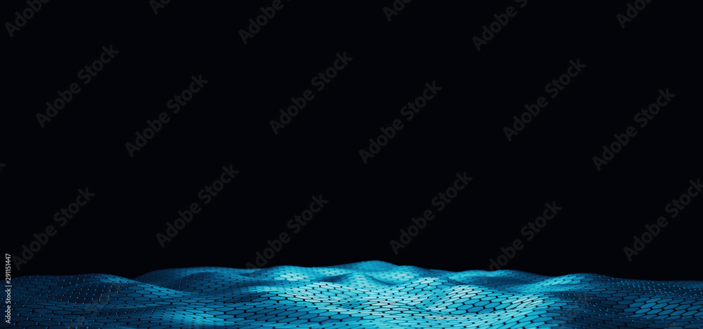 Poster 3d rendering of abstract hexagon shape polygonal wave background. wide screen wallpaper. for deep ma