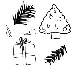 Christmas winter doodle style illustration collection set