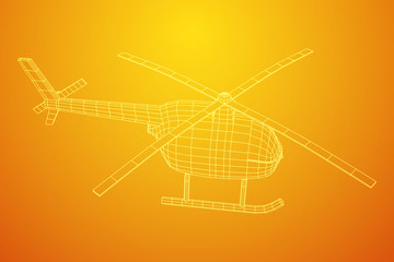 Helicopter aircraft vehicle. Wireframe low poly mesh vector illustration.