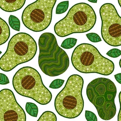 Tapeten Avocado Nahtloses Muster der Hand gezeichneten Karikatur Avocado