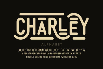 Antique style font, alphabet letters with alternates and numbers