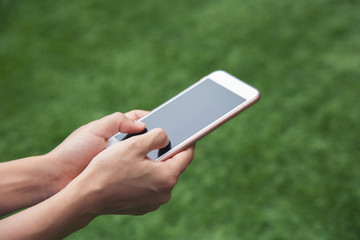 woman hands people using and looking at mobile phone