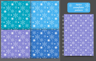 Seamless christmas pattern of white snowflakes for winter background. Vector illustration of repeat new year pattern in the blue for wrapping paper, scrapbook, textile, wallpaper, cover design.