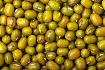 Closeup top view image of green mung beans as healthy food background.