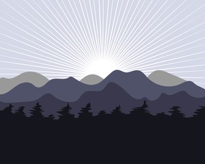 landscape mountain and pines tree vector illustration design
