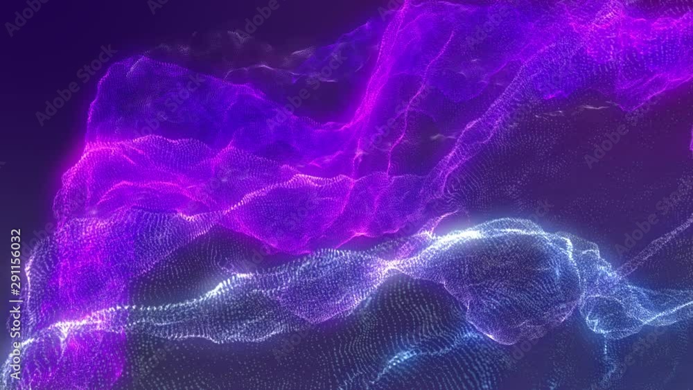 Poster 4k futuristic de focus digital wave dot particle motion background. beautiful landscape floating def
