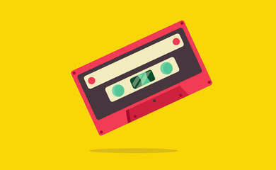 Flat design : colorful of retro old classic tape with bright yellow background.